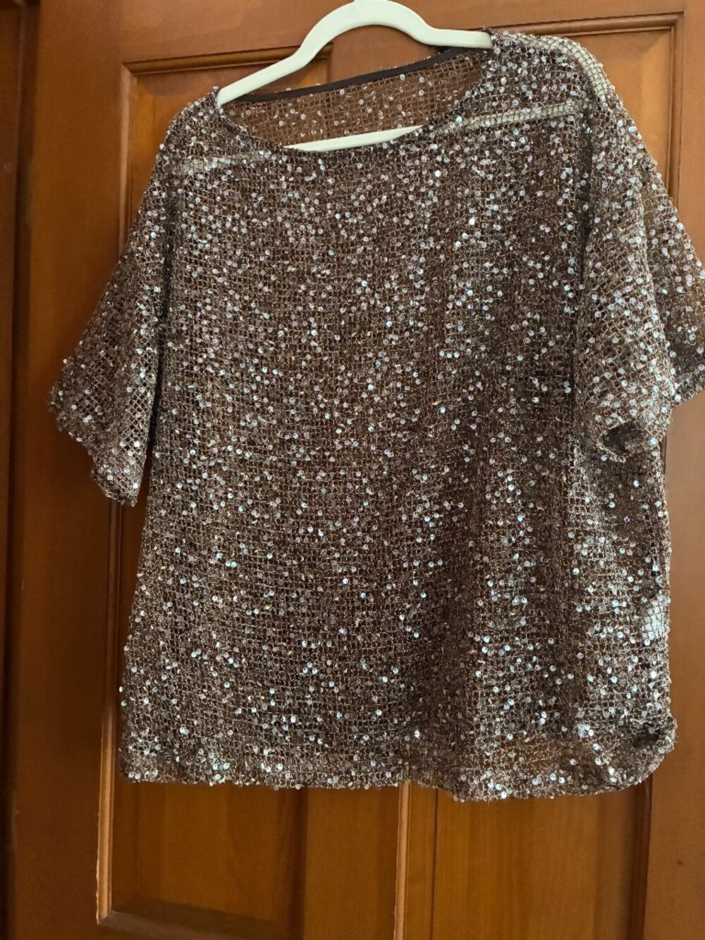 Brown/beige sparkly top, XL